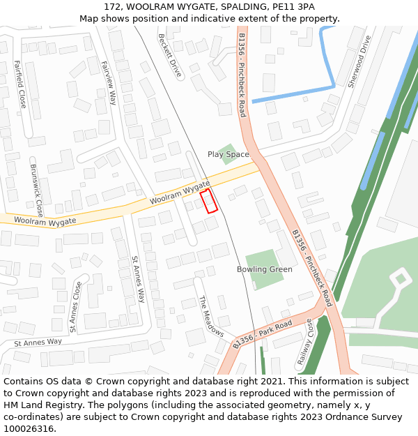 172, WOOLRAM WYGATE, SPALDING, PE11 3PA: Location map and indicative extent of plot