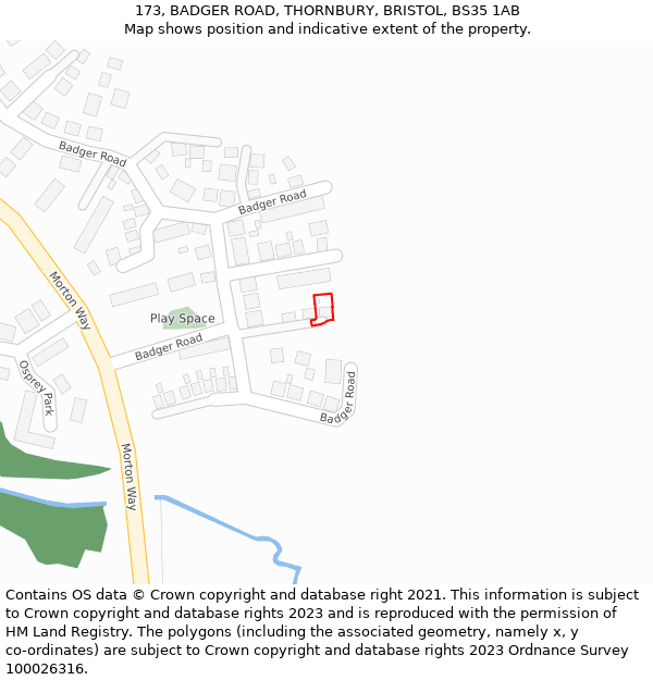 173, BADGER ROAD, THORNBURY, BRISTOL, BS35 1AB: Location map and indicative extent of plot