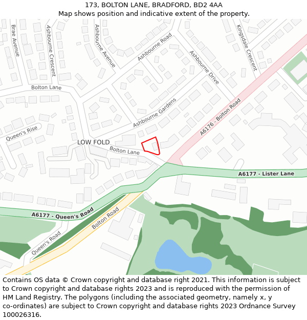 173, BOLTON LANE, BRADFORD, BD2 4AA: Location map and indicative extent of plot