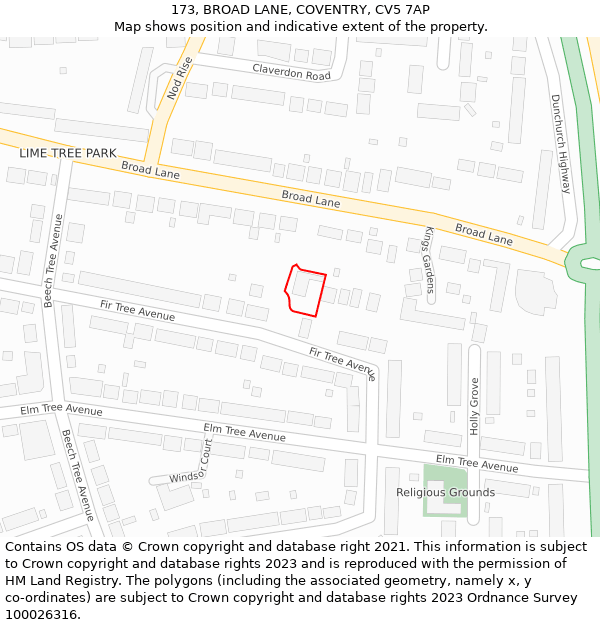 173, BROAD LANE, COVENTRY, CV5 7AP: Location map and indicative extent of plot