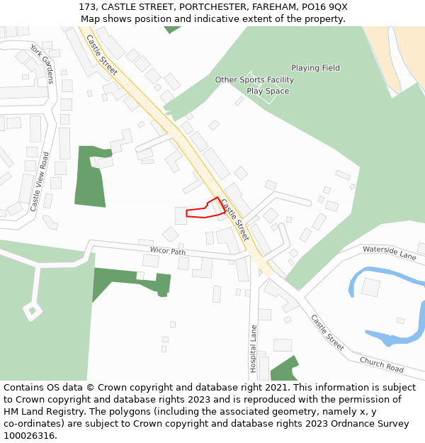 173, CASTLE STREET, PORTCHESTER, FAREHAM, PO16 9QX: Location map and indicative extent of plot
