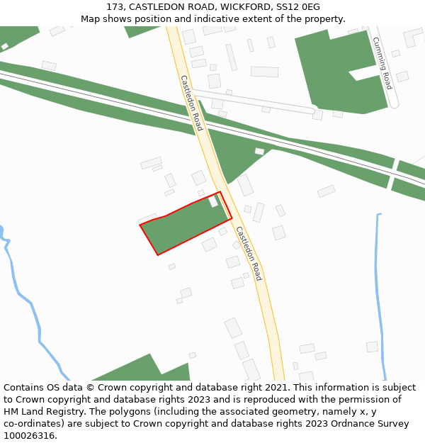 173, CASTLEDON ROAD, WICKFORD, SS12 0EG: Location map and indicative extent of plot