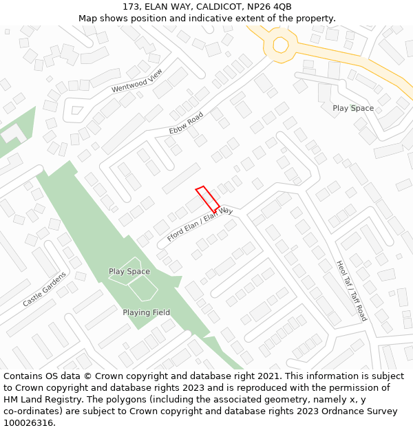 173, ELAN WAY, CALDICOT, NP26 4QB: Location map and indicative extent of plot