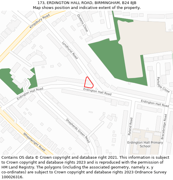 173, ERDINGTON HALL ROAD, BIRMINGHAM, B24 8JB: Location map and indicative extent of plot