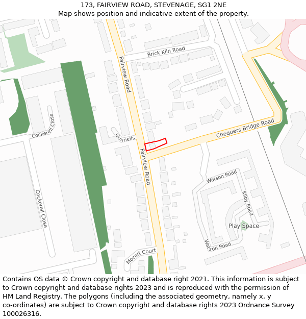 173, FAIRVIEW ROAD, STEVENAGE, SG1 2NE: Location map and indicative extent of plot