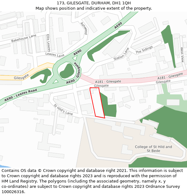 173, GILESGATE, DURHAM, DH1 1QH: Location map and indicative extent of plot