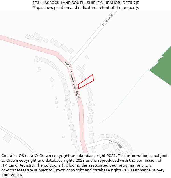 173, HASSOCK LANE SOUTH, SHIPLEY, HEANOR, DE75 7JE: Location map and indicative extent of plot