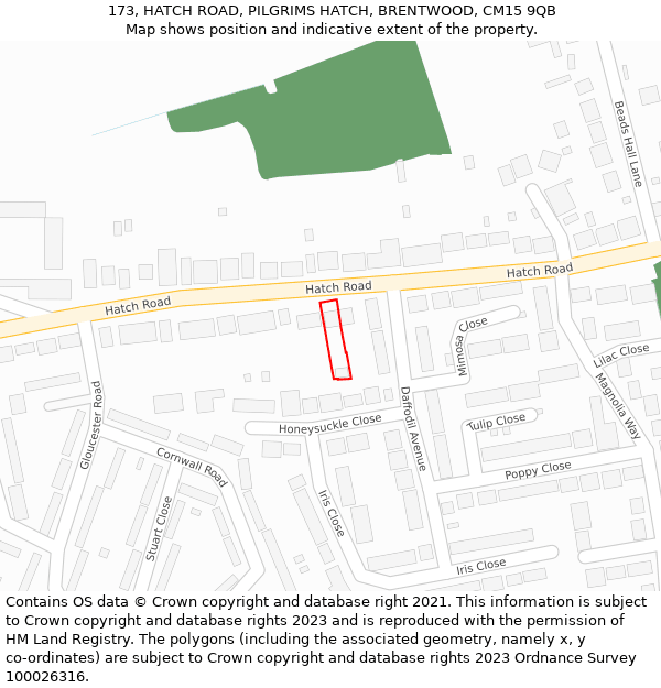 173, HATCH ROAD, PILGRIMS HATCH, BRENTWOOD, CM15 9QB: Location map and indicative extent of plot