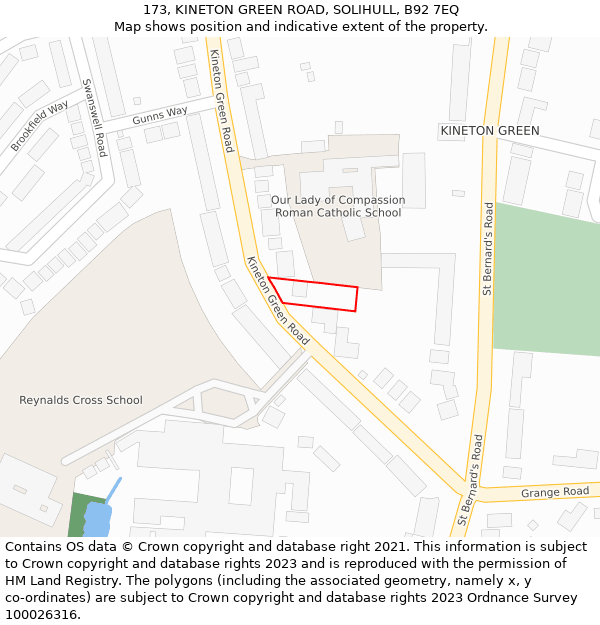 173, KINETON GREEN ROAD, SOLIHULL, B92 7EQ: Location map and indicative extent of plot