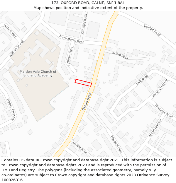 173, OXFORD ROAD, CALNE, SN11 8AL: Location map and indicative extent of plot