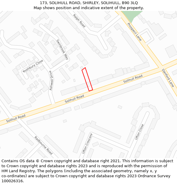 173, SOLIHULL ROAD, SHIRLEY, SOLIHULL, B90 3LQ: Location map and indicative extent of plot