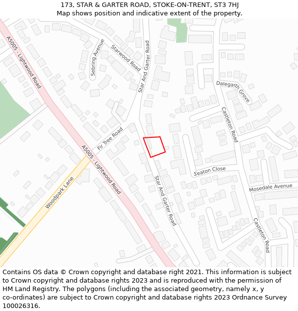 173, STAR & GARTER ROAD, STOKE-ON-TRENT, ST3 7HJ: Location map and indicative extent of plot