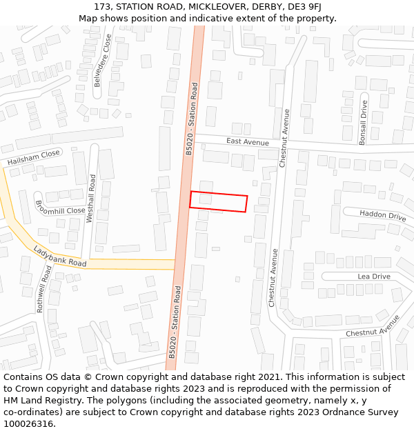 173, STATION ROAD, MICKLEOVER, DERBY, DE3 9FJ: Location map and indicative extent of plot