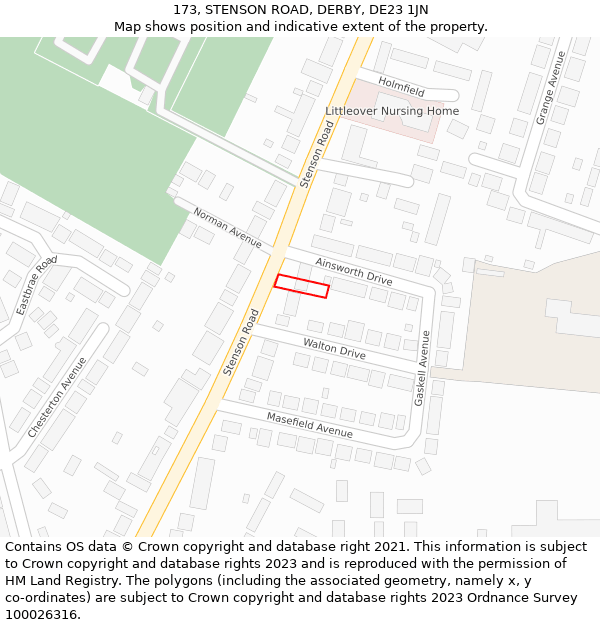 173, STENSON ROAD, DERBY, DE23 1JN: Location map and indicative extent of plot