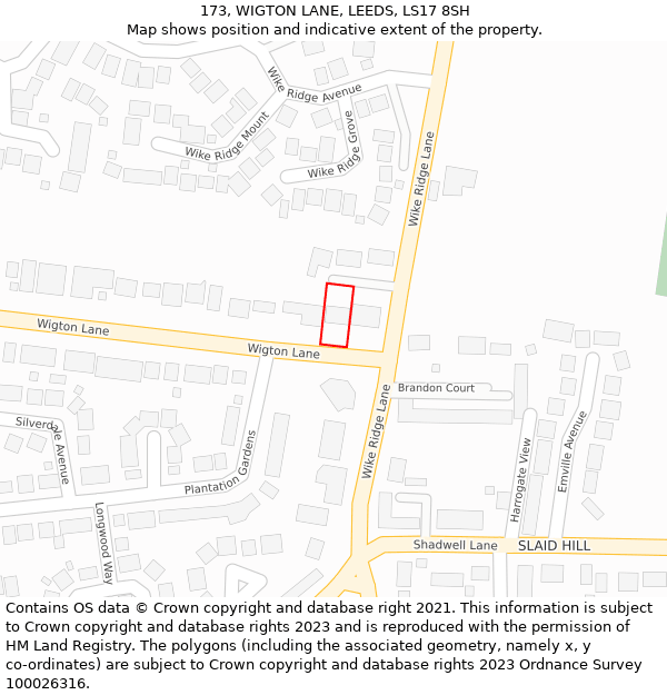 173, WIGTON LANE, LEEDS, LS17 8SH: Location map and indicative extent of plot