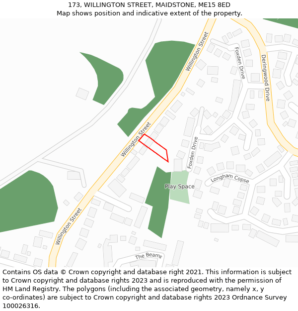 173, WILLINGTON STREET, MAIDSTONE, ME15 8ED: Location map and indicative extent of plot