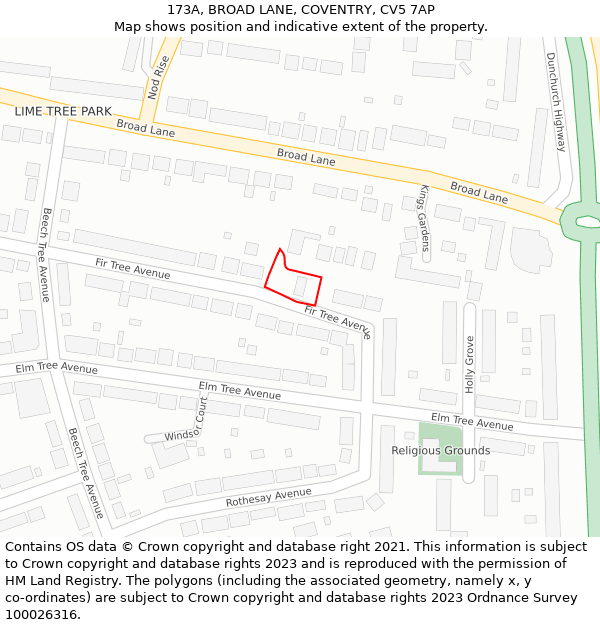 173A, BROAD LANE, COVENTRY, CV5 7AP: Location map and indicative extent of plot