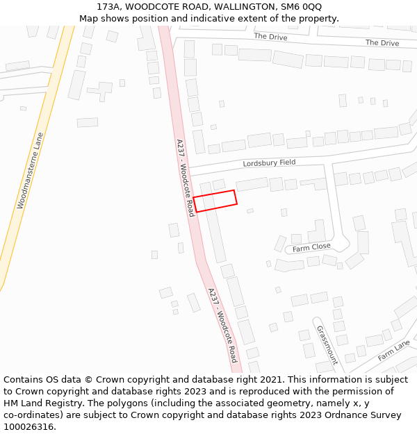 173A, WOODCOTE ROAD, WALLINGTON, SM6 0QQ: Location map and indicative extent of plot