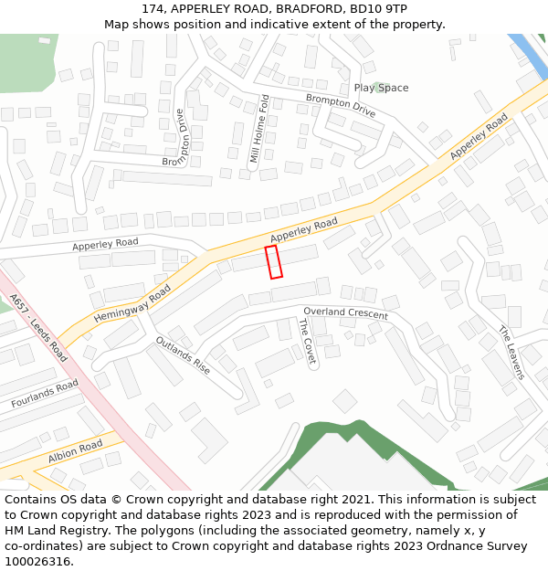 174, APPERLEY ROAD, BRADFORD, BD10 9TP: Location map and indicative extent of plot