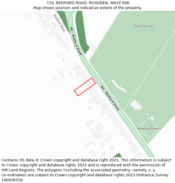 174, BEDFORD ROAD, RUSHDEN, NN10 0SB: Location map and indicative extent of plot