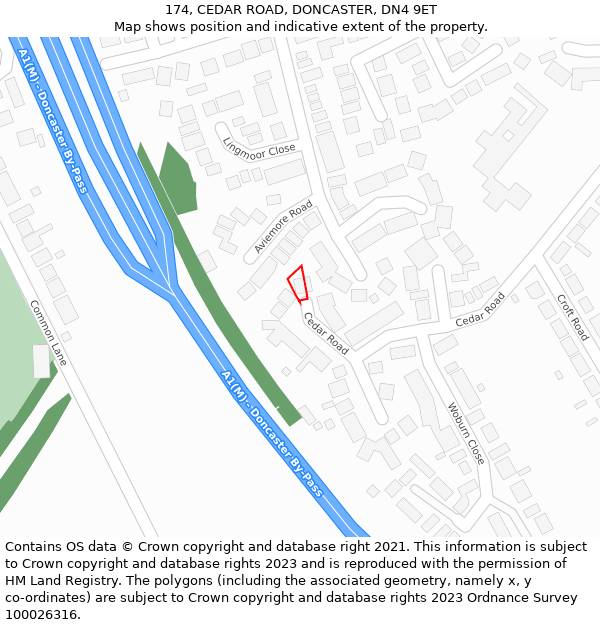 174, CEDAR ROAD, DONCASTER, DN4 9ET: Location map and indicative extent of plot