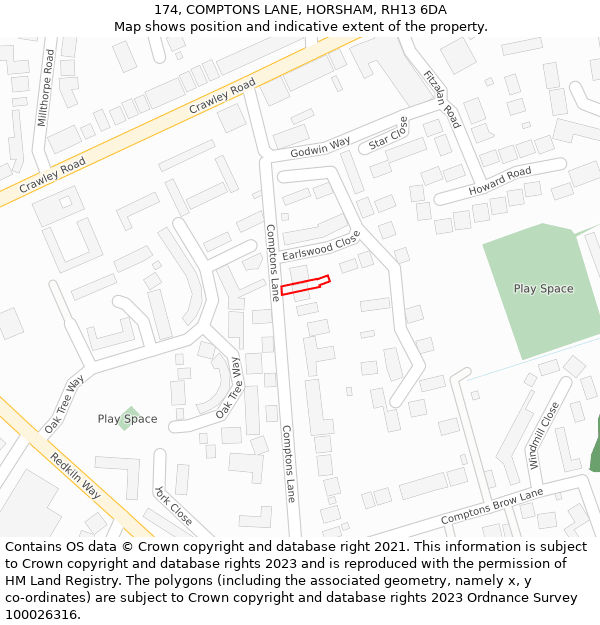 174, COMPTONS LANE, HORSHAM, RH13 6DA: Location map and indicative extent of plot