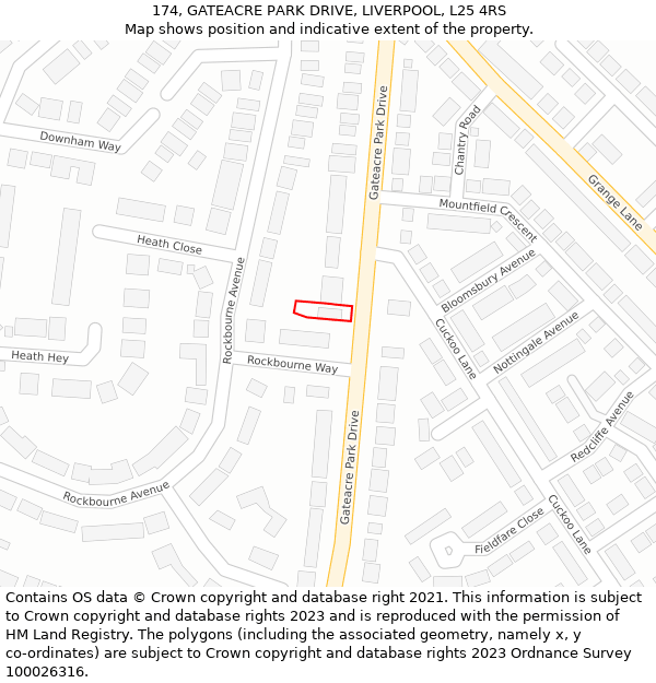 174, GATEACRE PARK DRIVE, LIVERPOOL, L25 4RS: Location map and indicative extent of plot