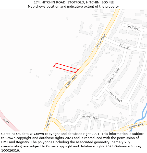 174, HITCHIN ROAD, STOTFOLD, HITCHIN, SG5 4JE: Location map and indicative extent of plot