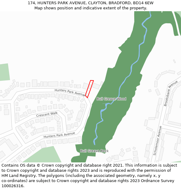 174, HUNTERS PARK AVENUE, CLAYTON, BRADFORD, BD14 6EW: Location map and indicative extent of plot