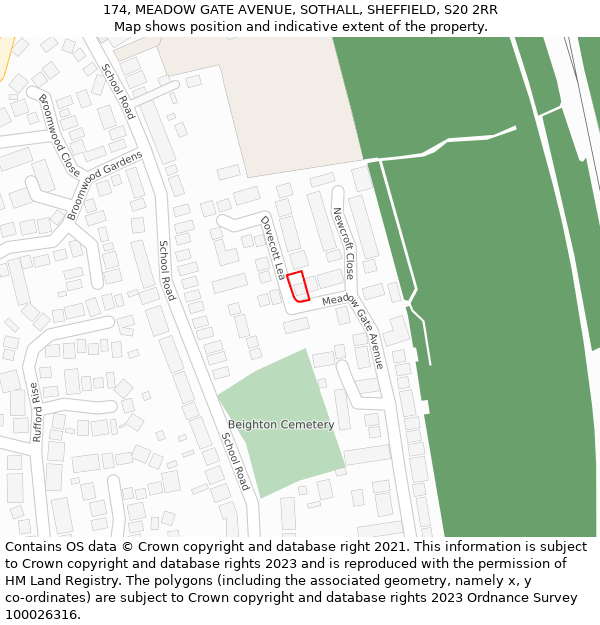 174, MEADOW GATE AVENUE, SOTHALL, SHEFFIELD, S20 2RR: Location map and indicative extent of plot