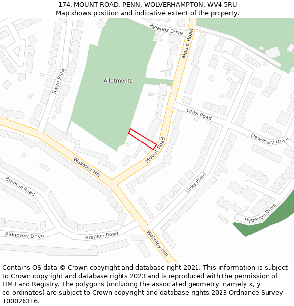 174, MOUNT ROAD, PENN, WOLVERHAMPTON, WV4 5RU: Location map and indicative extent of plot