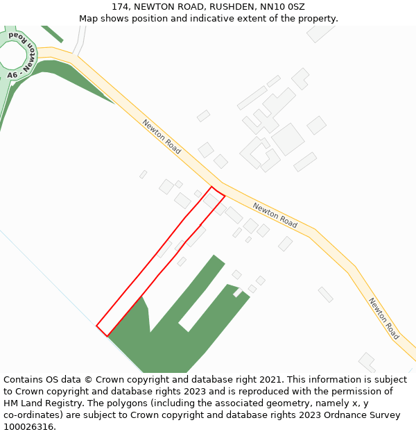 174, NEWTON ROAD, RUSHDEN, NN10 0SZ: Location map and indicative extent of plot