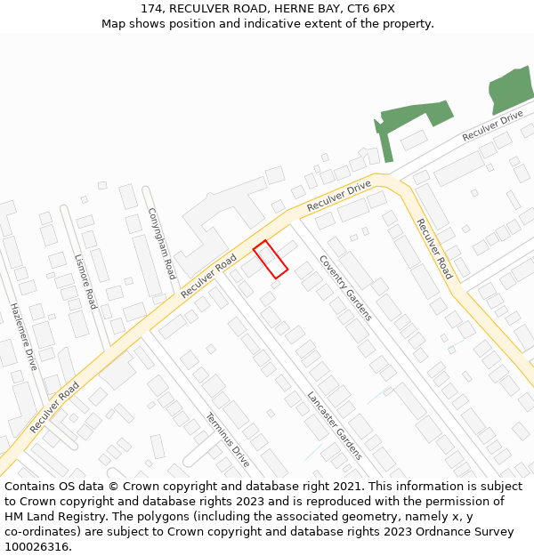 174, RECULVER ROAD, HERNE BAY, CT6 6PX: Location map and indicative extent of plot