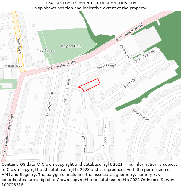 174, SEVERALLS AVENUE, CHESHAM, HP5 3EN: Location map and indicative extent of plot