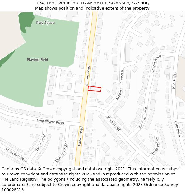 174, TRALLWN ROAD, LLANSAMLET, SWANSEA, SA7 9UQ: Location map and indicative extent of plot