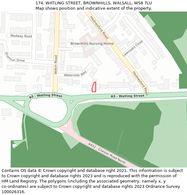 174, WATLING STREET, BROWNHILLS, WALSALL, WS8 7LU: Location map and indicative extent of plot