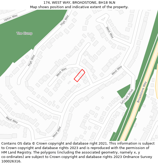 174, WEST WAY, BROADSTONE, BH18 9LN: Location map and indicative extent of plot