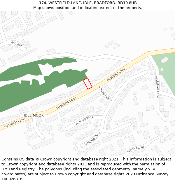 174, WESTFIELD LANE, IDLE, BRADFORD, BD10 8UB: Location map and indicative extent of plot