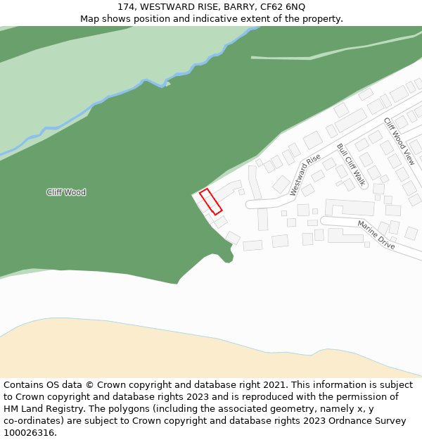 174, WESTWARD RISE, BARRY, CF62 6NQ: Location map and indicative extent of plot