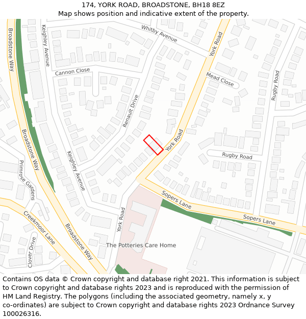 174, YORK ROAD, BROADSTONE, BH18 8EZ: Location map and indicative extent of plot