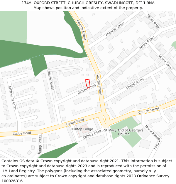 174A, OXFORD STREET, CHURCH GRESLEY, SWADLINCOTE, DE11 9NA: Location map and indicative extent of plot