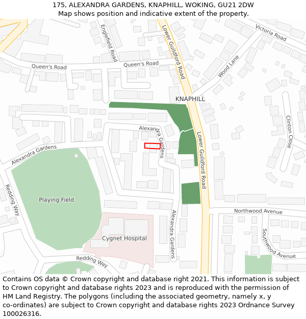 175, ALEXANDRA GARDENS, KNAPHILL, WOKING, GU21 2DW: Location map and indicative extent of plot