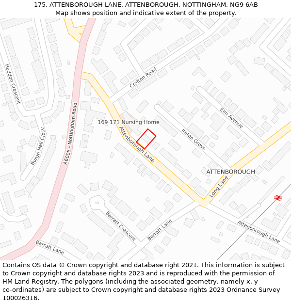 175, ATTENBOROUGH LANE, ATTENBOROUGH, NOTTINGHAM, NG9 6AB: Location map and indicative extent of plot