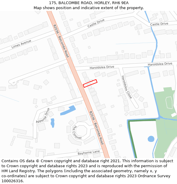 175, BALCOMBE ROAD, HORLEY, RH6 9EA: Location map and indicative extent of plot