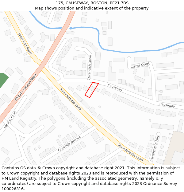 175, CAUSEWAY, BOSTON, PE21 7BS: Location map and indicative extent of plot