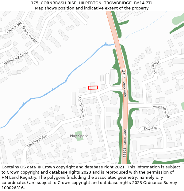 175, CORNBRASH RISE, HILPERTON, TROWBRIDGE, BA14 7TU: Location map and indicative extent of plot