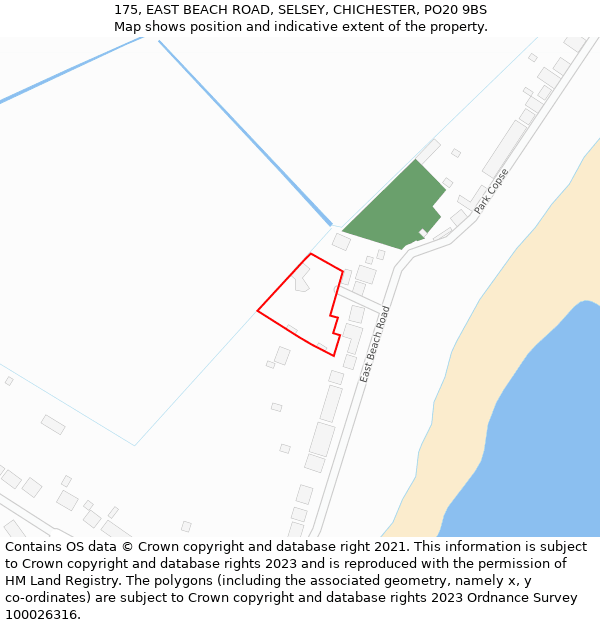 175, EAST BEACH ROAD, SELSEY, CHICHESTER, PO20 9BS: Location map and indicative extent of plot