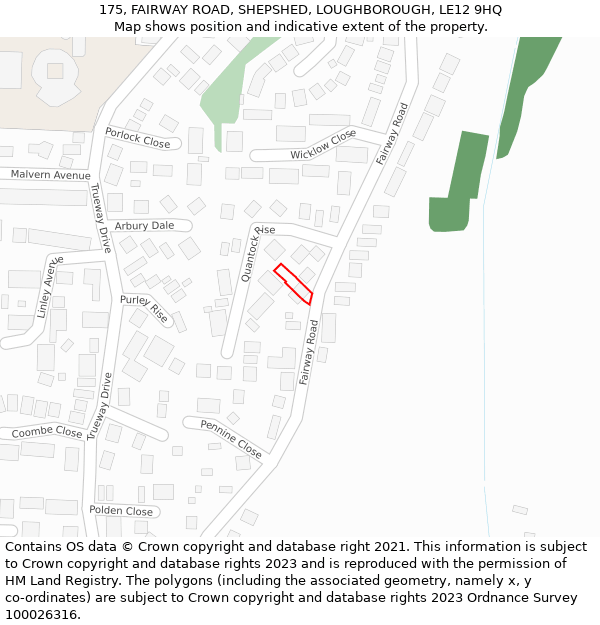 175, FAIRWAY ROAD, SHEPSHED, LOUGHBOROUGH, LE12 9HQ: Location map and indicative extent of plot