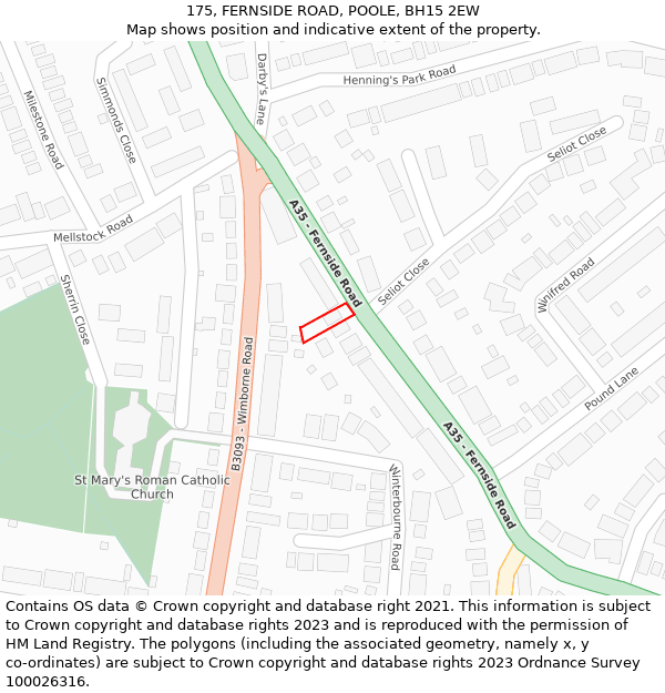 175, FERNSIDE ROAD, POOLE, BH15 2EW: Location map and indicative extent of plot