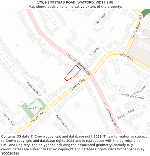 175, HEMPSTEAD ROAD, WATFORD, WD17 3HG: Location map and indicative extent of plot
